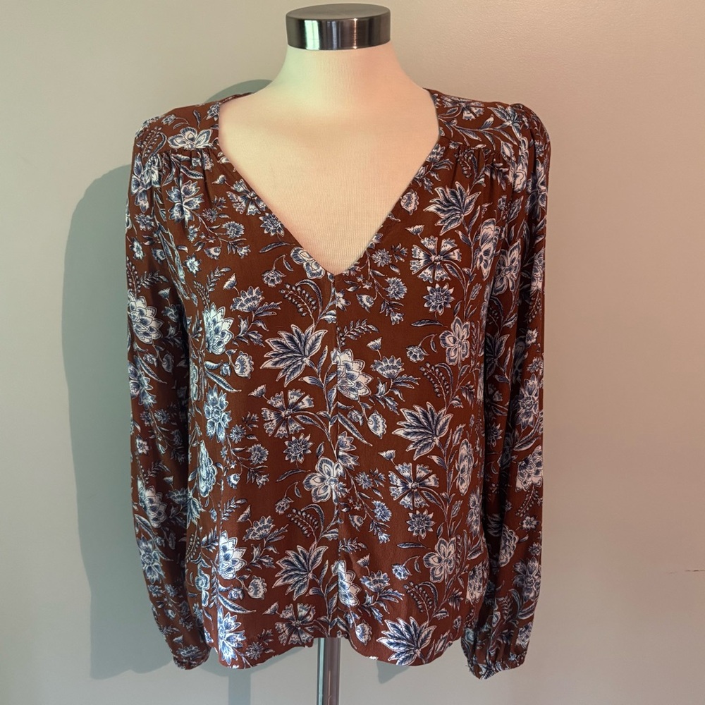 GAP Brown and Blue Relaxed Blouse Size M